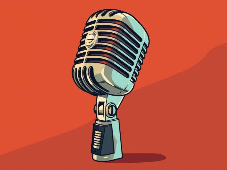 old style microphone illustrations on an orange background