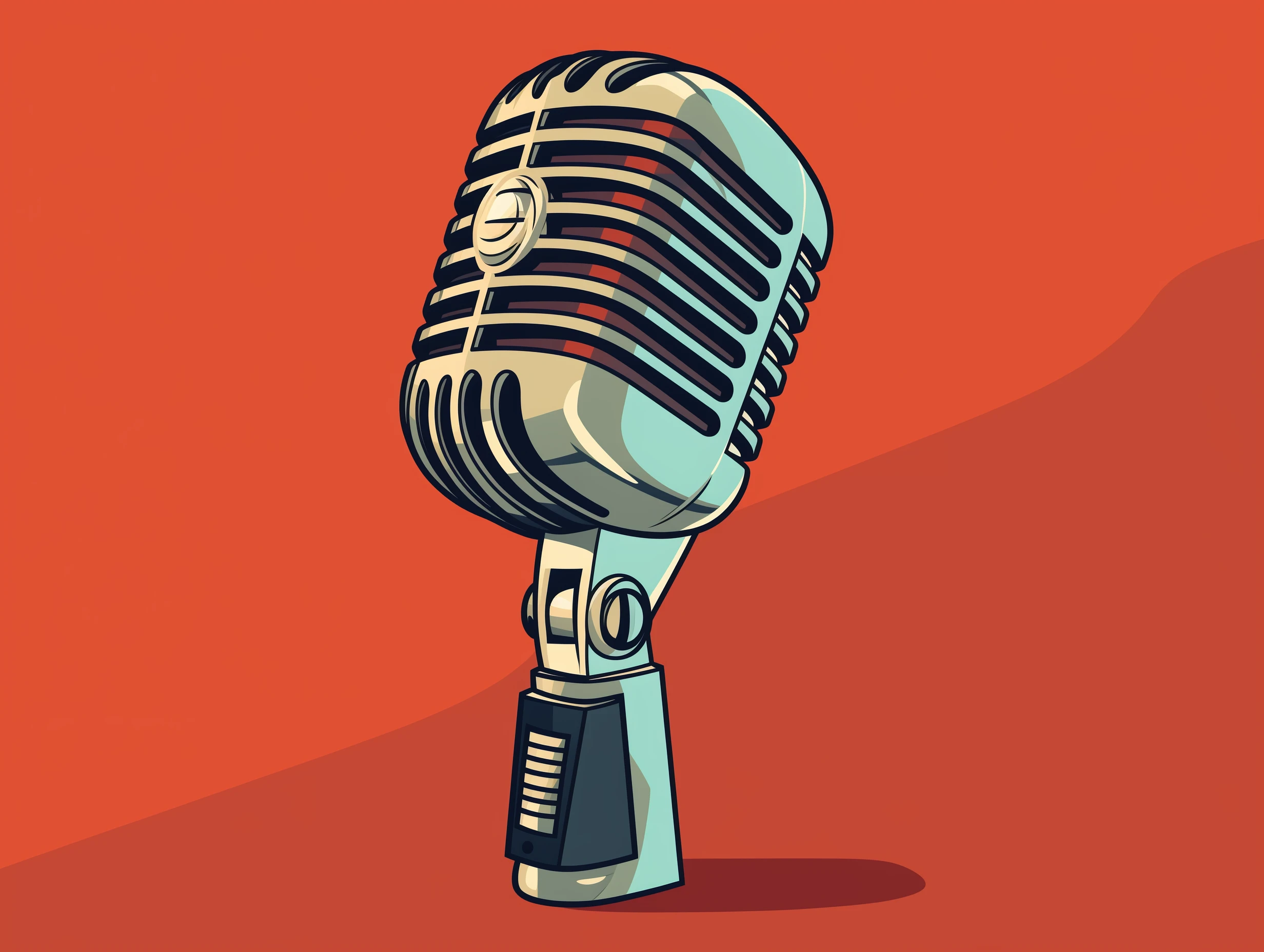 old style microphone illustrations on an orange background